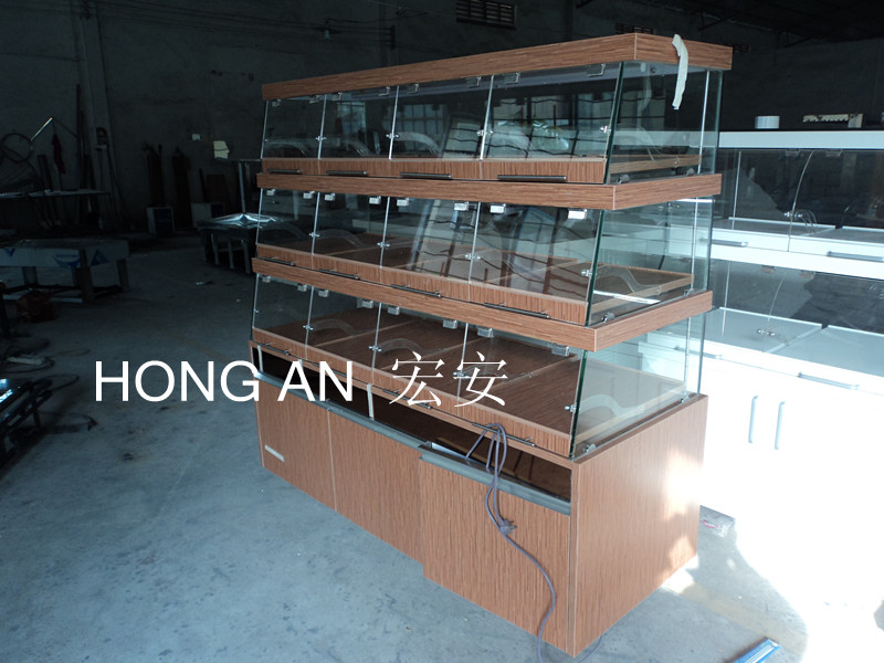 供應木紋面包展示柜定做|木紋面包中島