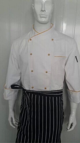 供應H-044偏領黃條酒店廚師服秋冬款男上裝