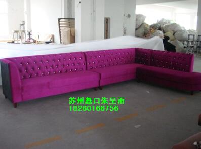 供應新中式三人沙發組合實木布藝會所美容院樣板間售樓處工程家具定制