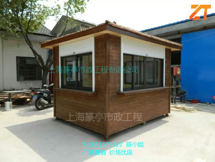 供應防腐木售亭景區環保崗亭移動售貨車**公園碳化木涼亭