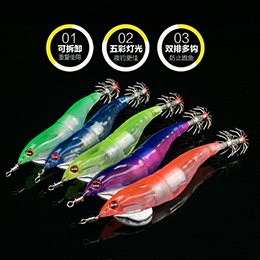 木蝦魷魚餌 閃動發光 自帶2顆電池 路亞電子蝦假餌