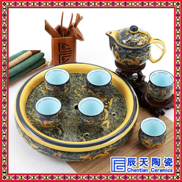 功夫茶具套裝實木茶盤青花瓷泡茶器青花瓷白瓷定制禮套組盒裝