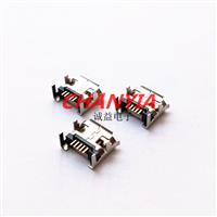 四腳插板micro USB母座連接器BF型長針有柱卷邊2.1A大電流GA4