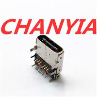 雙殼TYPE C母座USB3.1連接器板上前插后貼24P帶柱六插腳**大電流