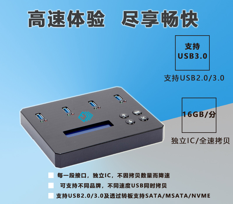 USB3.1**型閃存拷貝機支持USB-HDD及USB-NVMe拷貝