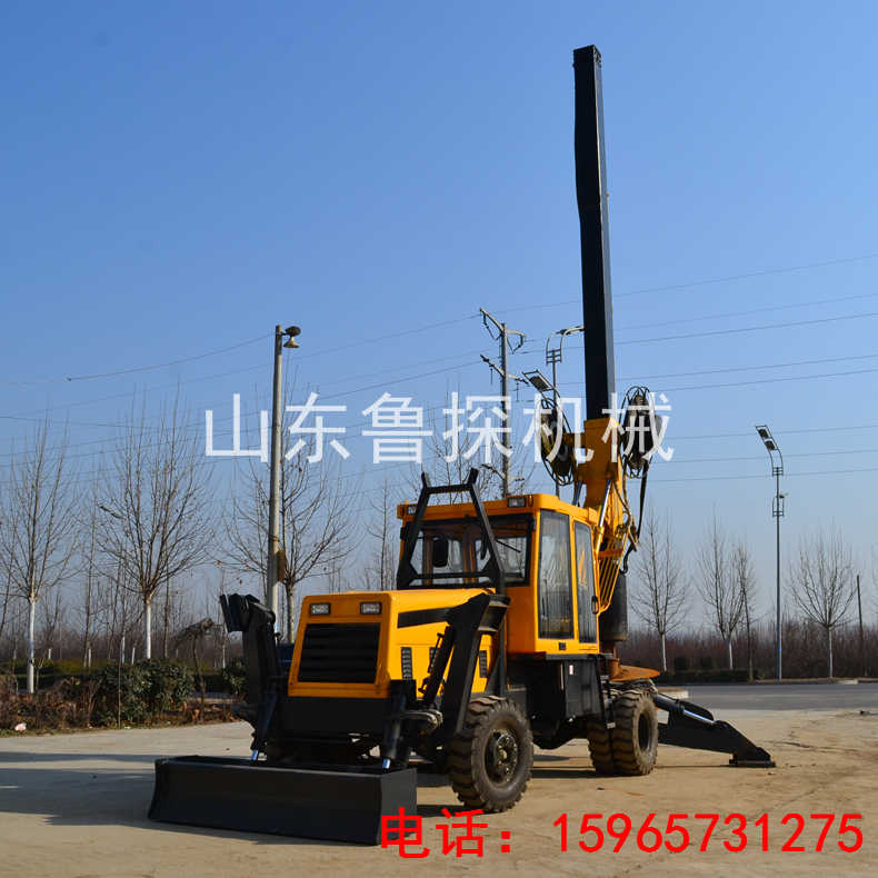 山東魯探小型輪式旋挖鉆機(jī) 液壓房屋建筑打樁用引孔鉆機(jī)