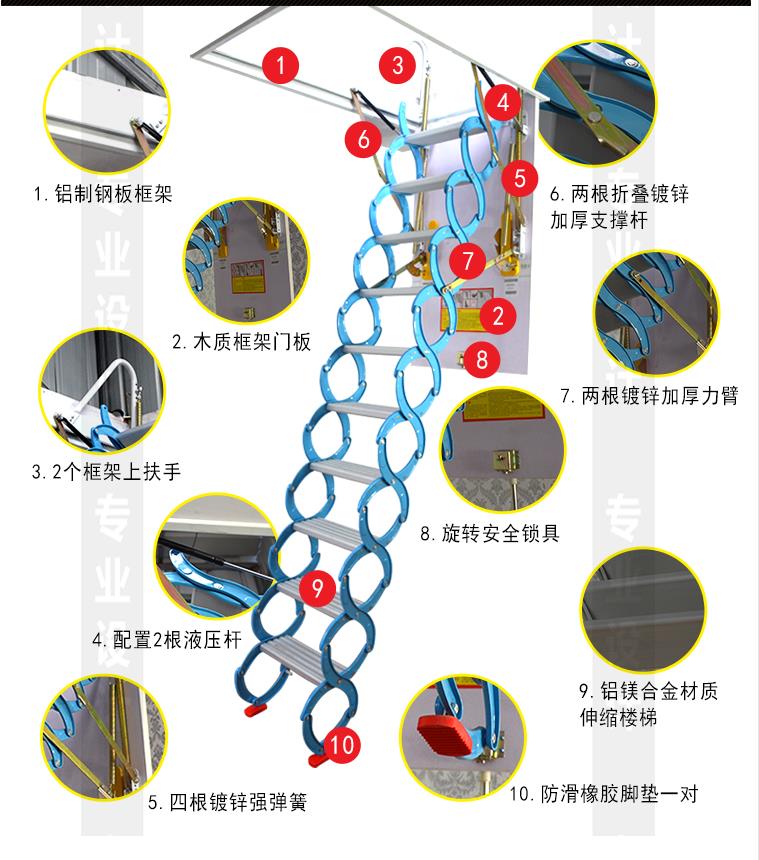 阁楼上下拉折叠伸缩楼梯家用升缩升降梯