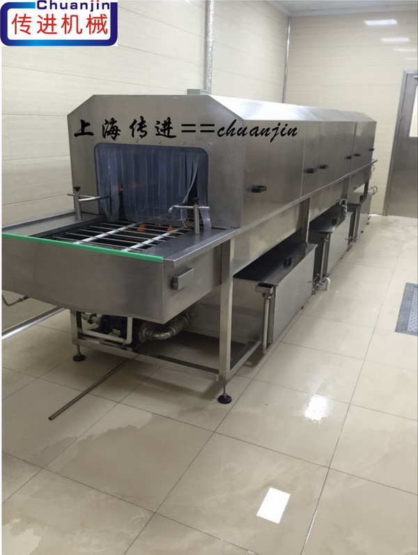 供應食品廠周轉箱清洗機，高壓洗筐輸送機