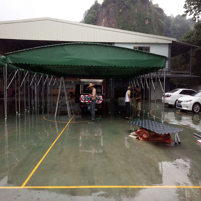 定做镀锌钢管红安简易遮阳推拉雨蓬大型仓库彩篷家用停车棚大排档烧烤雨篷镀锌管材质