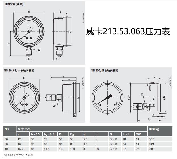 南昌威卡213.53.063不锈钢外壳压力表