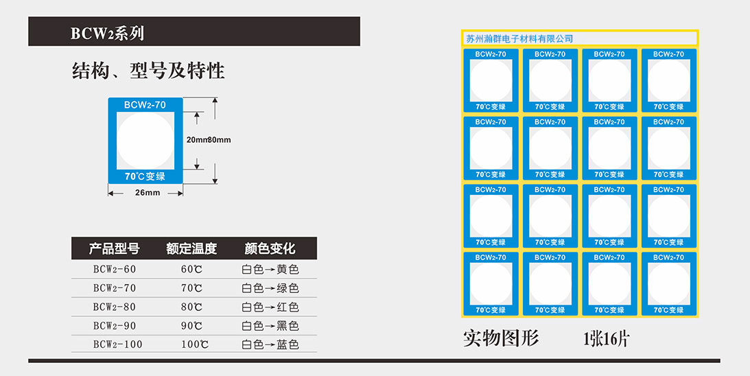 不可逆测温贴片BCW2-60度变黄温度标签示温贴片