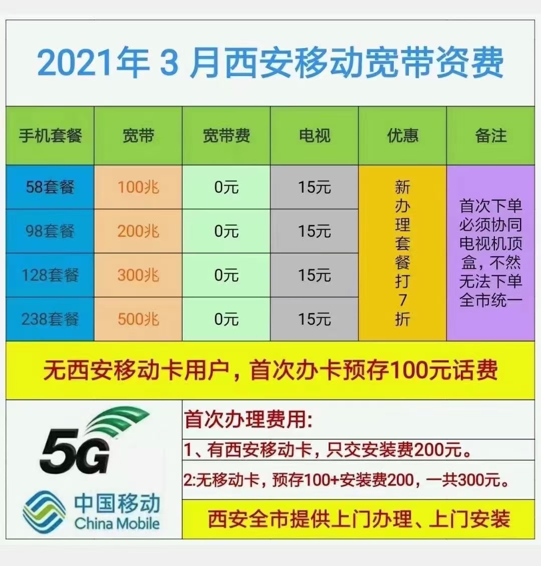 西安社区东仓门29号院移动宽带 快速安装 宽带安装