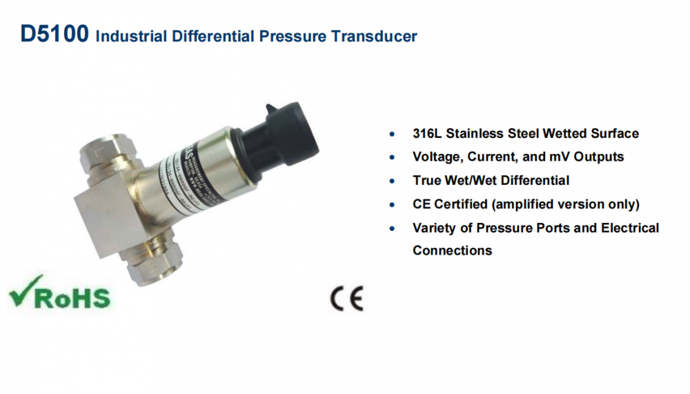 供应美国MEAS D5100D5100差压压力传感器带浪涌保护和反极性保护，符合工业CE要求