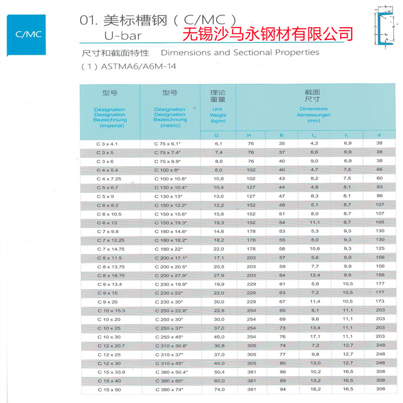 烟台槽钢美标槽钢材质 C/MC