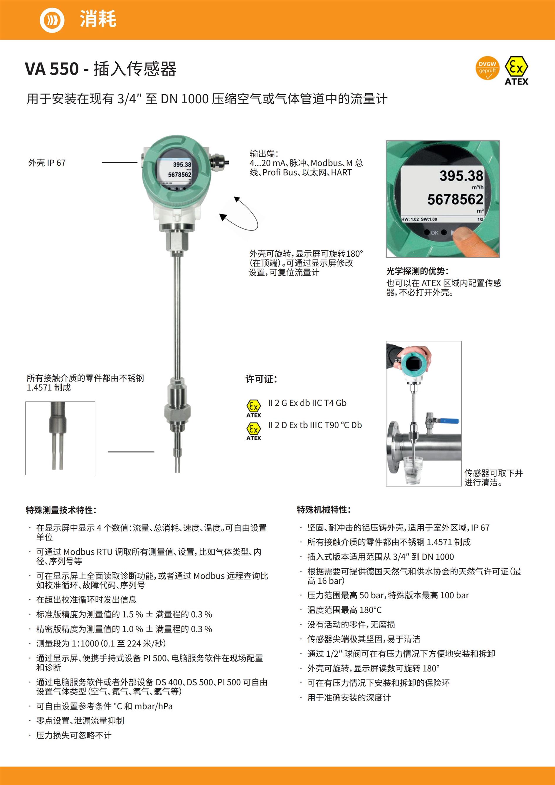 VA550Max-300氢气流量传感器