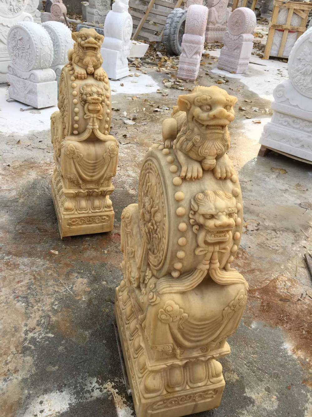 石雕門(mén)墩抱鼓石一對(duì)家用仿古漢白玉獅子頭門(mén)墩