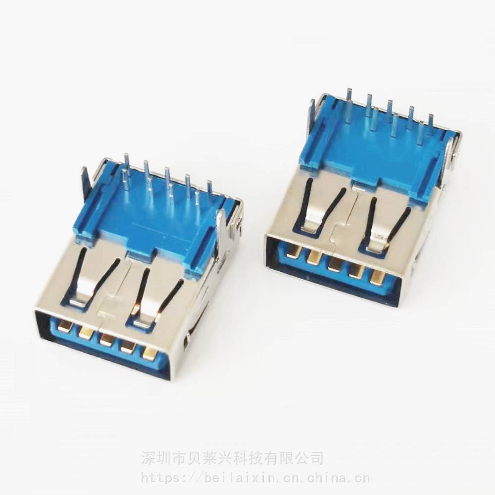 USB3.0母座 9P 90度插板 A母臥式DIP 直腳 直邊 L=16.5 高速傳輸3.0插座