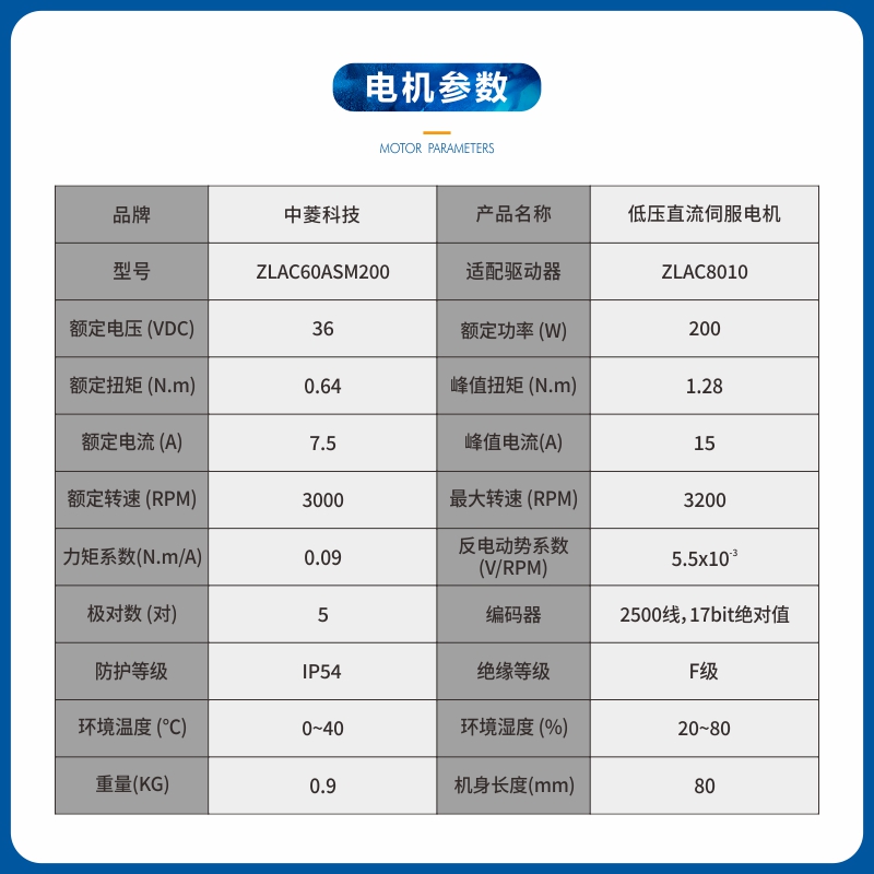 中菱60法兰200W伺服电机驱动器套装36V+0.64NM直流无刷高速恒扭矩