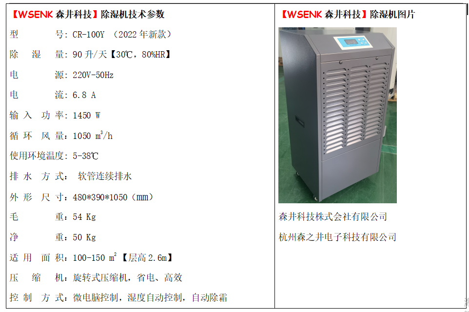 低温型CR-100Y商用除湿机新款WSENK系列