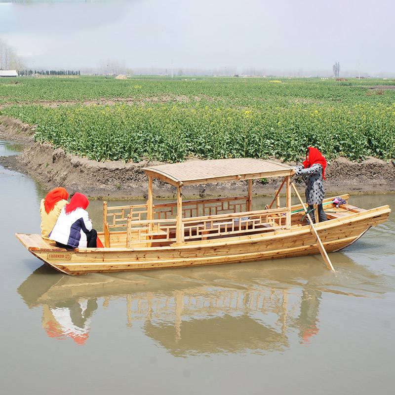 中式旅游观光船 单篷小木船 江南景观装饰乌篷船