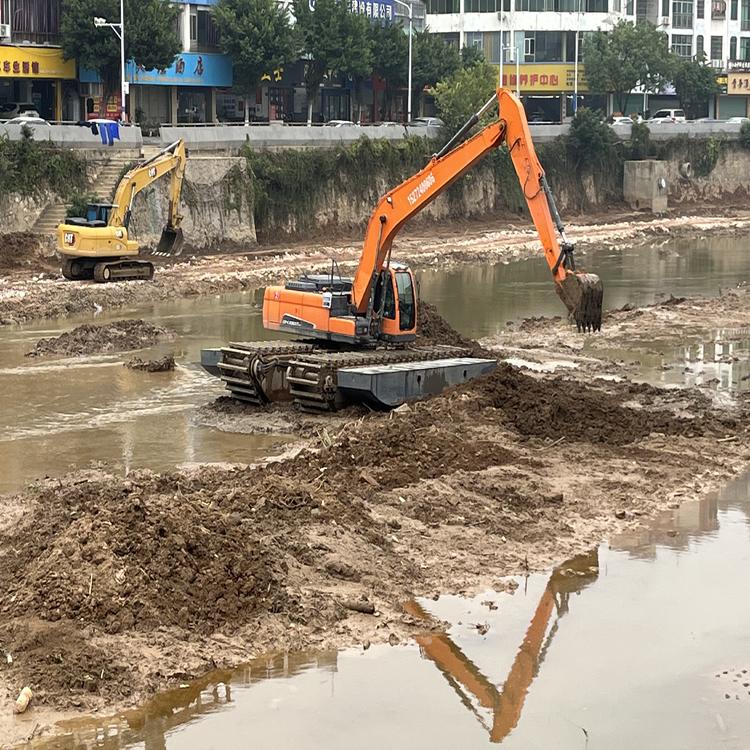 挖淤泥 惠州湿地水上清淤船 浮箱式水上挖掘机