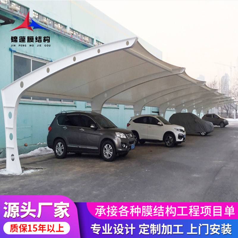 工廠實用膜結構私家車棚 彩色張拉膜景觀蓬 簡易自行車棚尺寸