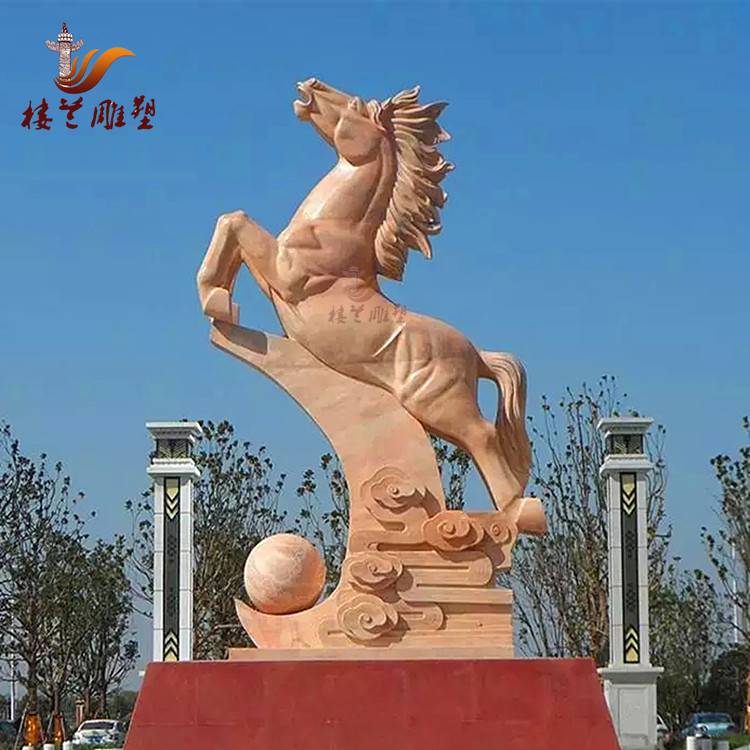 校園雕塑石材奔馬飛馬十二生肖 晚霞紅大理石駿馬雕塑
