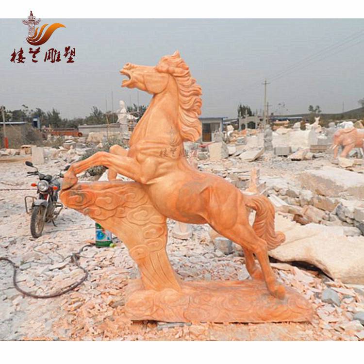 校園雕塑石材奔馬石牛鹿羊 晚霞紅大理石動物石雕
