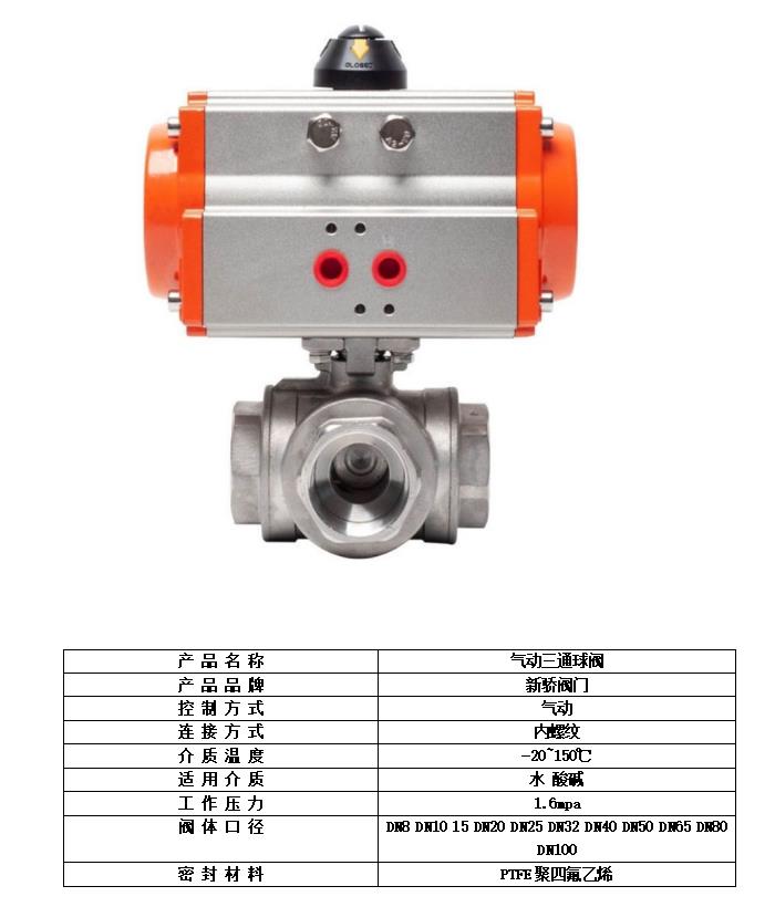 衡阳不锈钢气动三通球阀