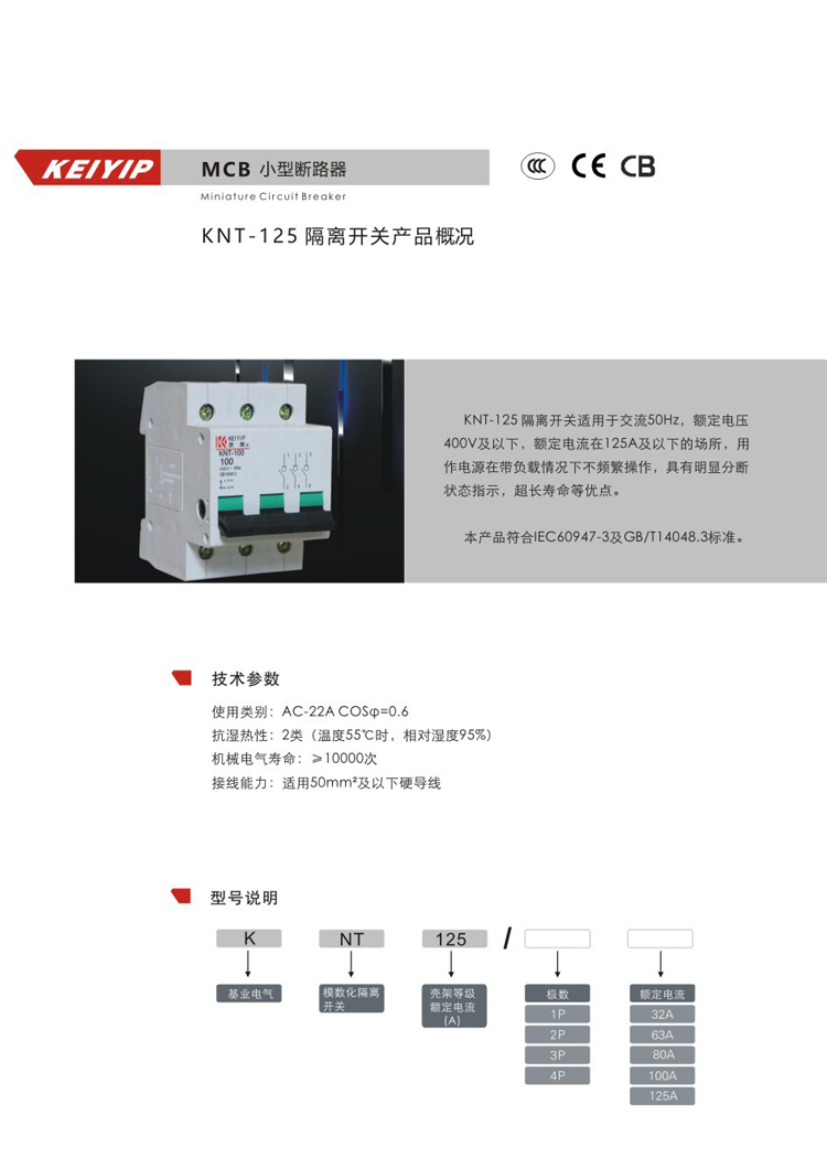 KNT-125隔离开关 隔断开关 基业小型隔离开关