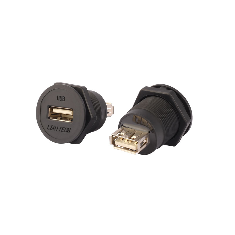 龍仕USB航空插頭 USB焊接母座 PCB焊線式2.0間距面板20.8開孔IP67