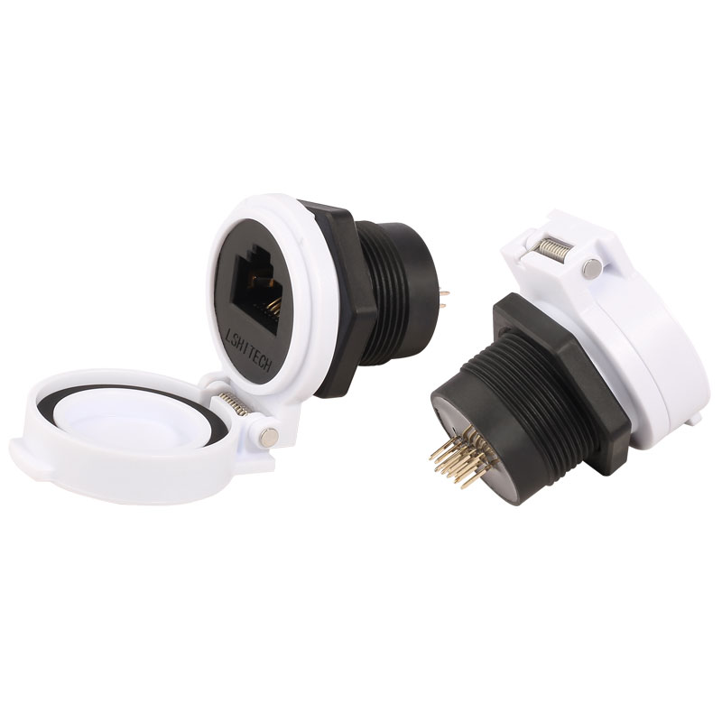 龍仕LSHITECH RJ45焊接母座  自動翻蓋網口 m22.5開孔