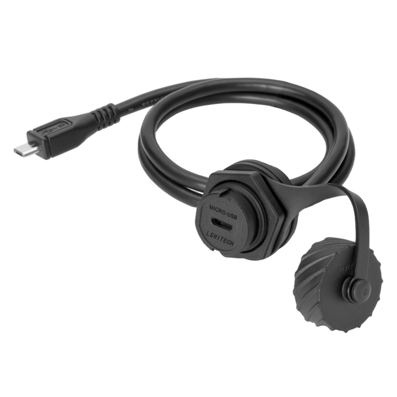  LSHITECH龍仕microUSB母轉公**延長線IP67前鎖面板安裝